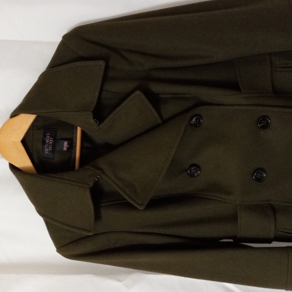 VICTORIA'S SECRET Wool Blend Pea Coat Olive Sz 8 Double Breasted Pockets Lined - Picture 2 of 8